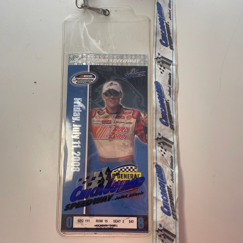 Chicagoland Speedway- Two Sided Ticket in Lanyard & Sleeve 2008 Tony Stewart